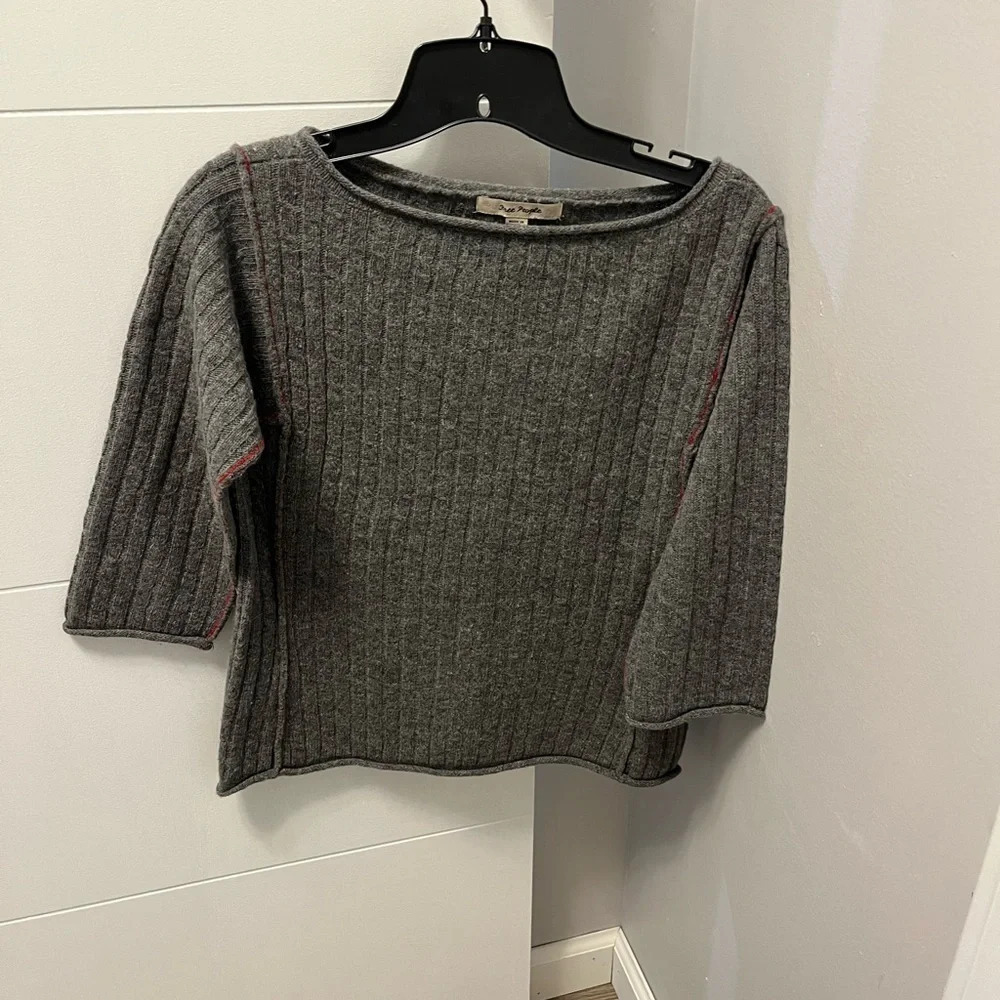 Free People Gray Wool 3/4 Sleeve Sweater Size M Made In Australia